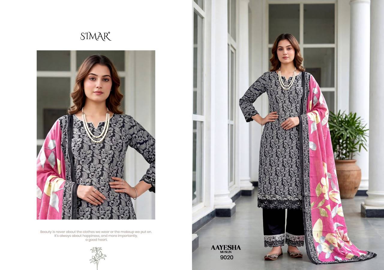 Aayesha By Glossy 9018 To 9023 Series Stylish Beautiful Colourful Muslin Dresses At Wholesale Price